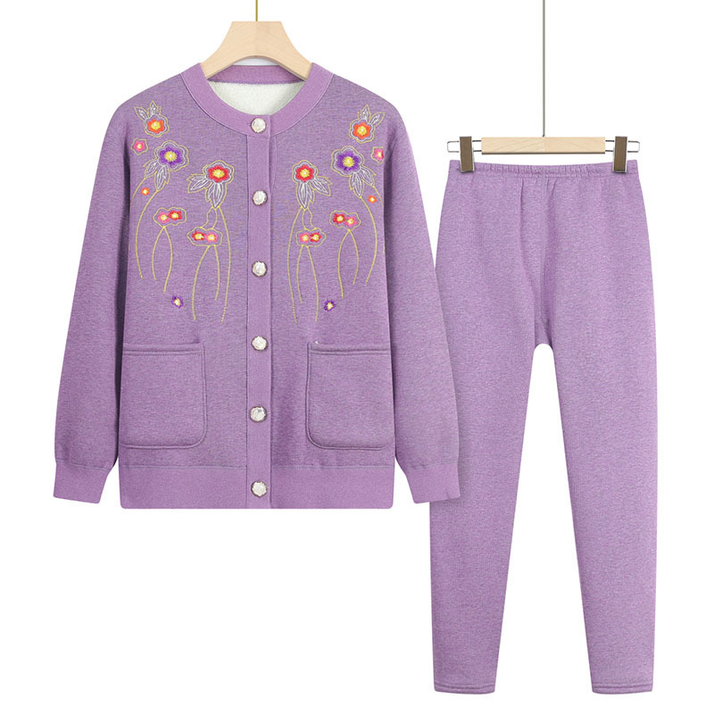 妈妈保暖内衣套装加绒加厚中老年人秋冬女老太太开衫上衣奶奶冬装