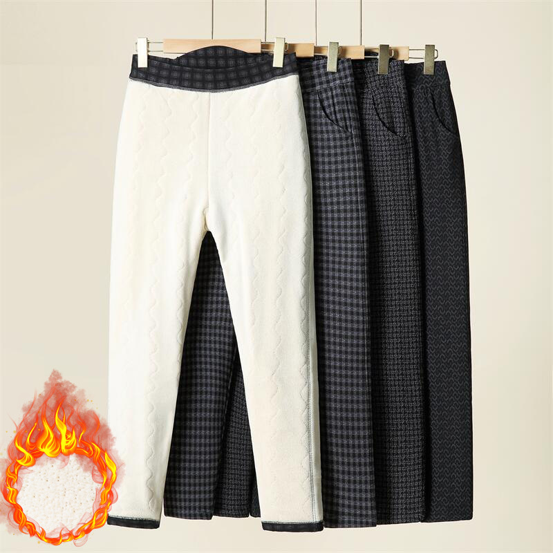 妈妈冬季棉裤加厚中老年人女裤高腰奶奶装格子裤子加绒保暖裤外穿