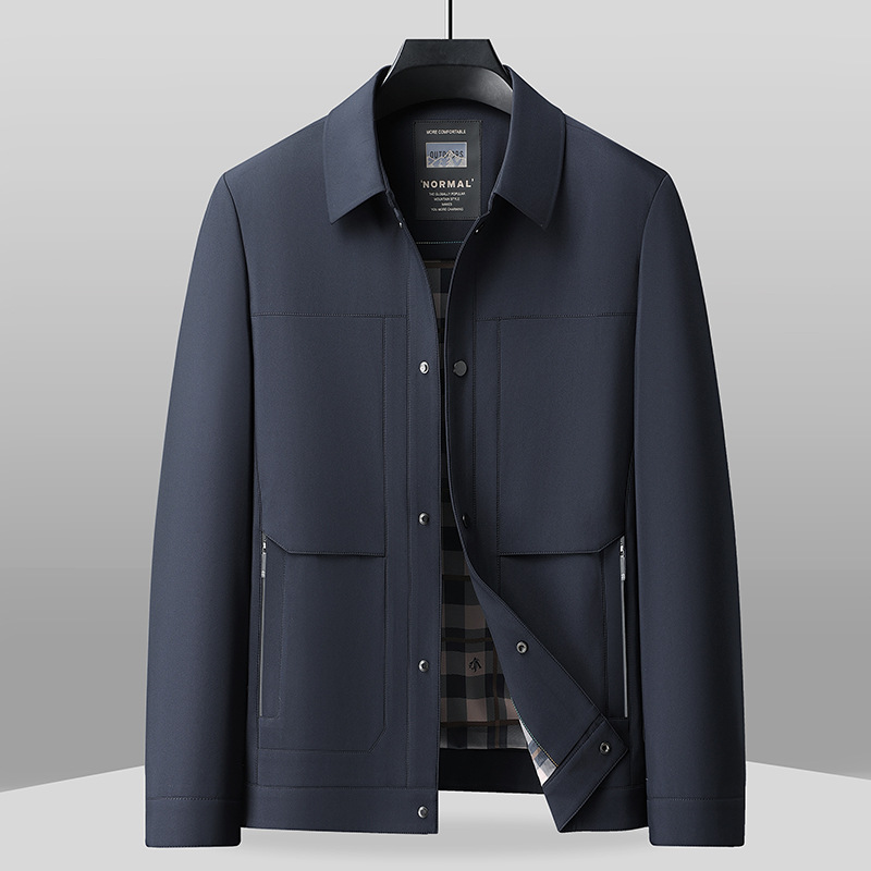 爷爷春装外套中老年男士春秋款休闲翻领夹克衫爸爸商务茄克衫上衣